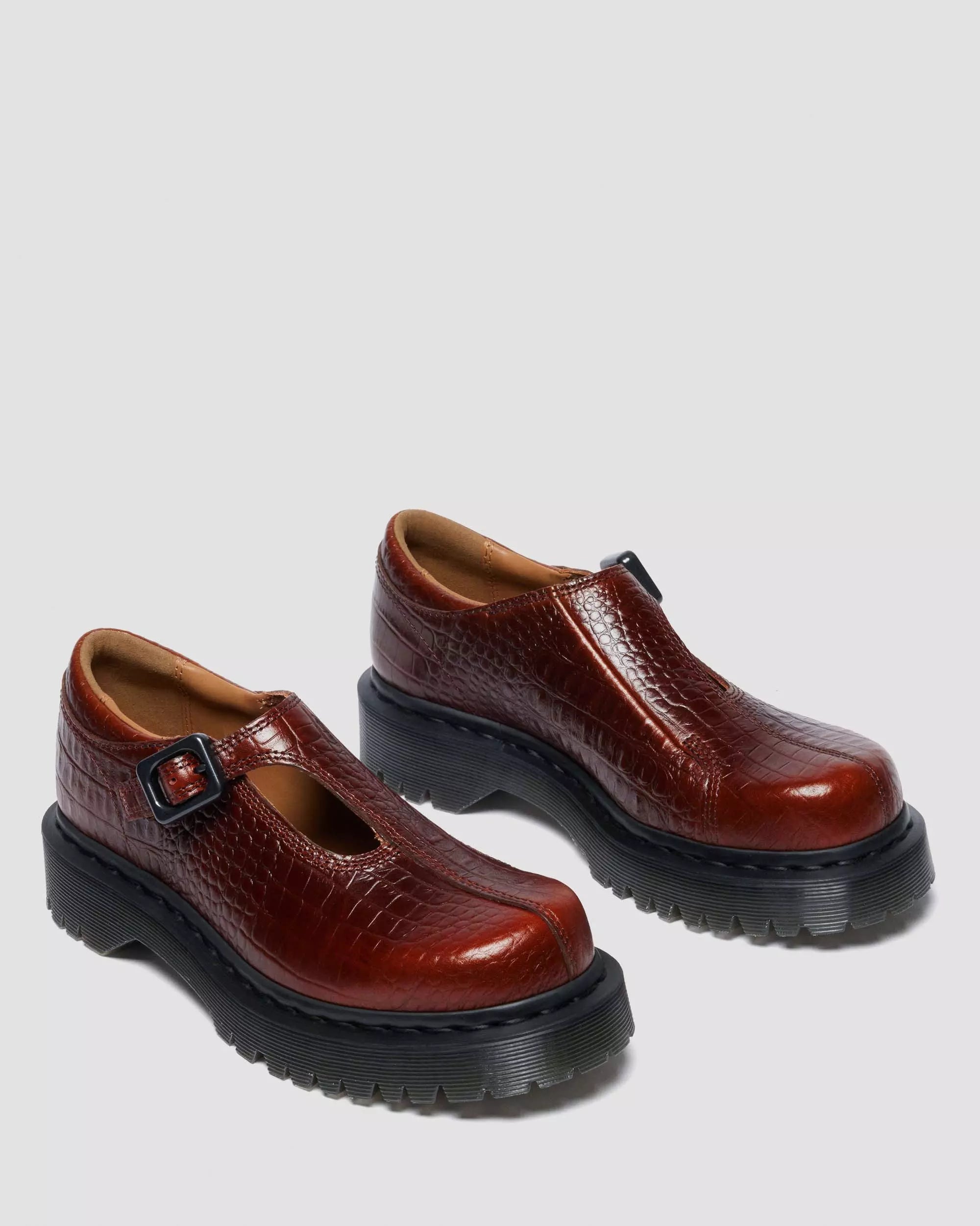 Rejena Mary Jane Croc Emboss Leather Shoes