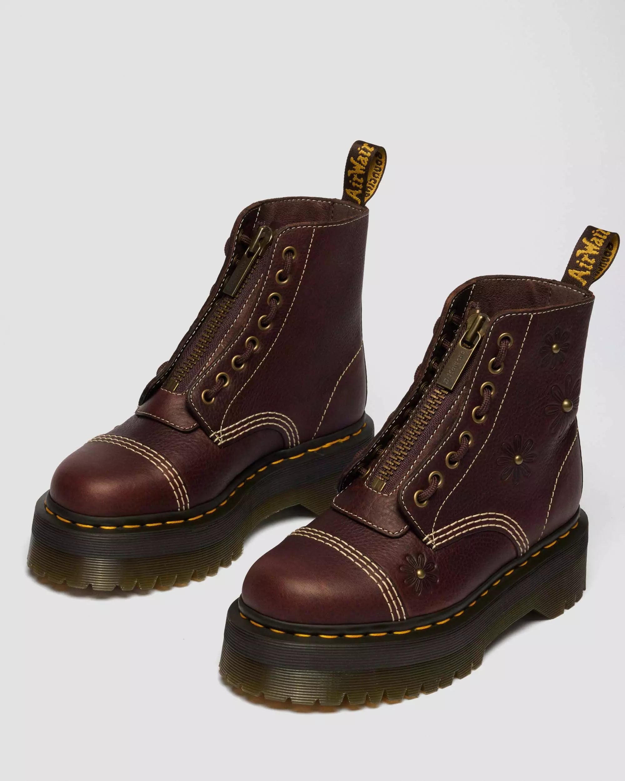 Sinclair Flower Grizzly Leather Platform Boots