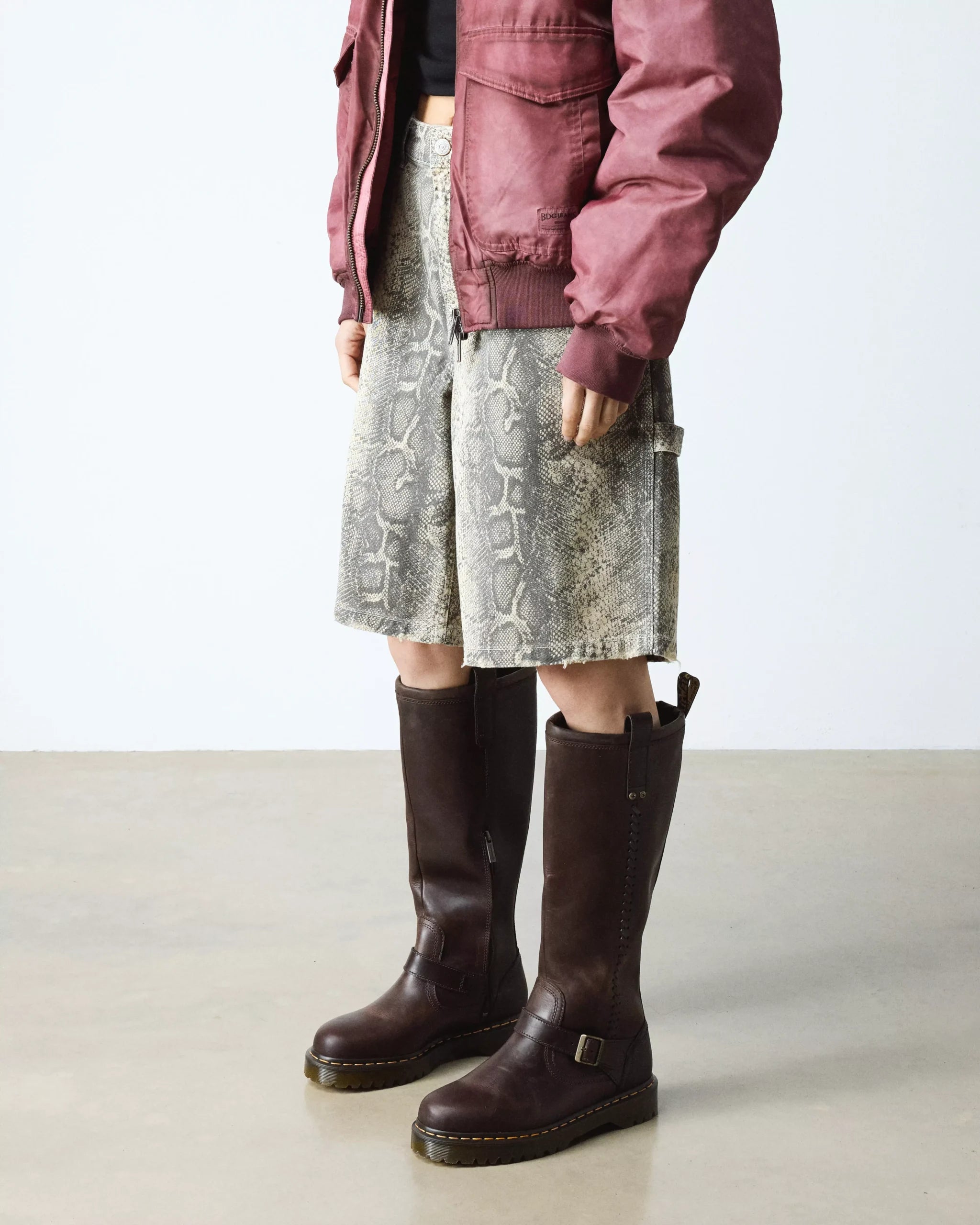 Anistone Knee High Crazy Horse Leather Biker Boots