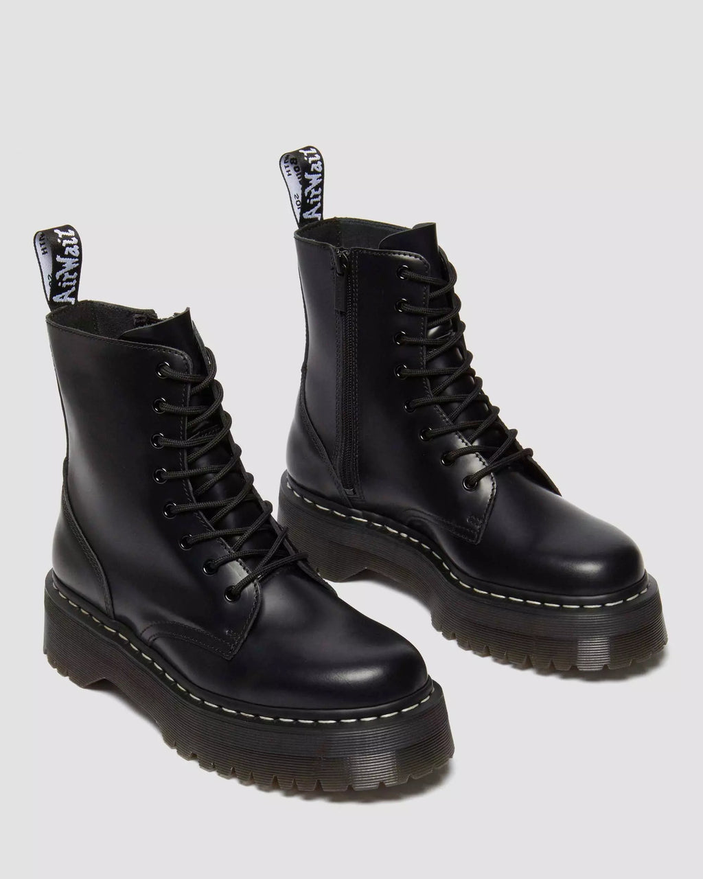 Jadon White Stitch Smooth Leather Platform Boots