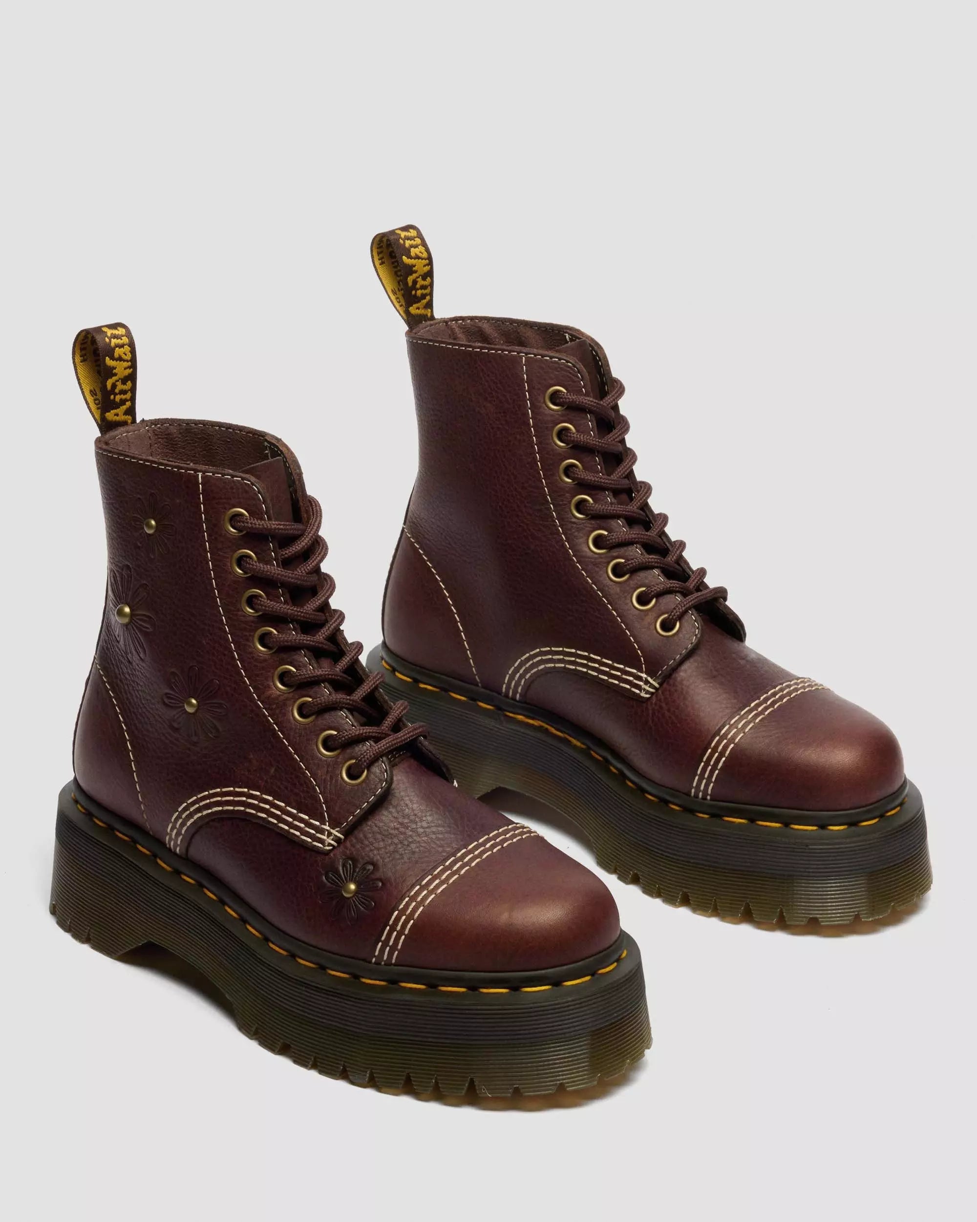 Sinclair Flower Grizzly Leather Platform Boots