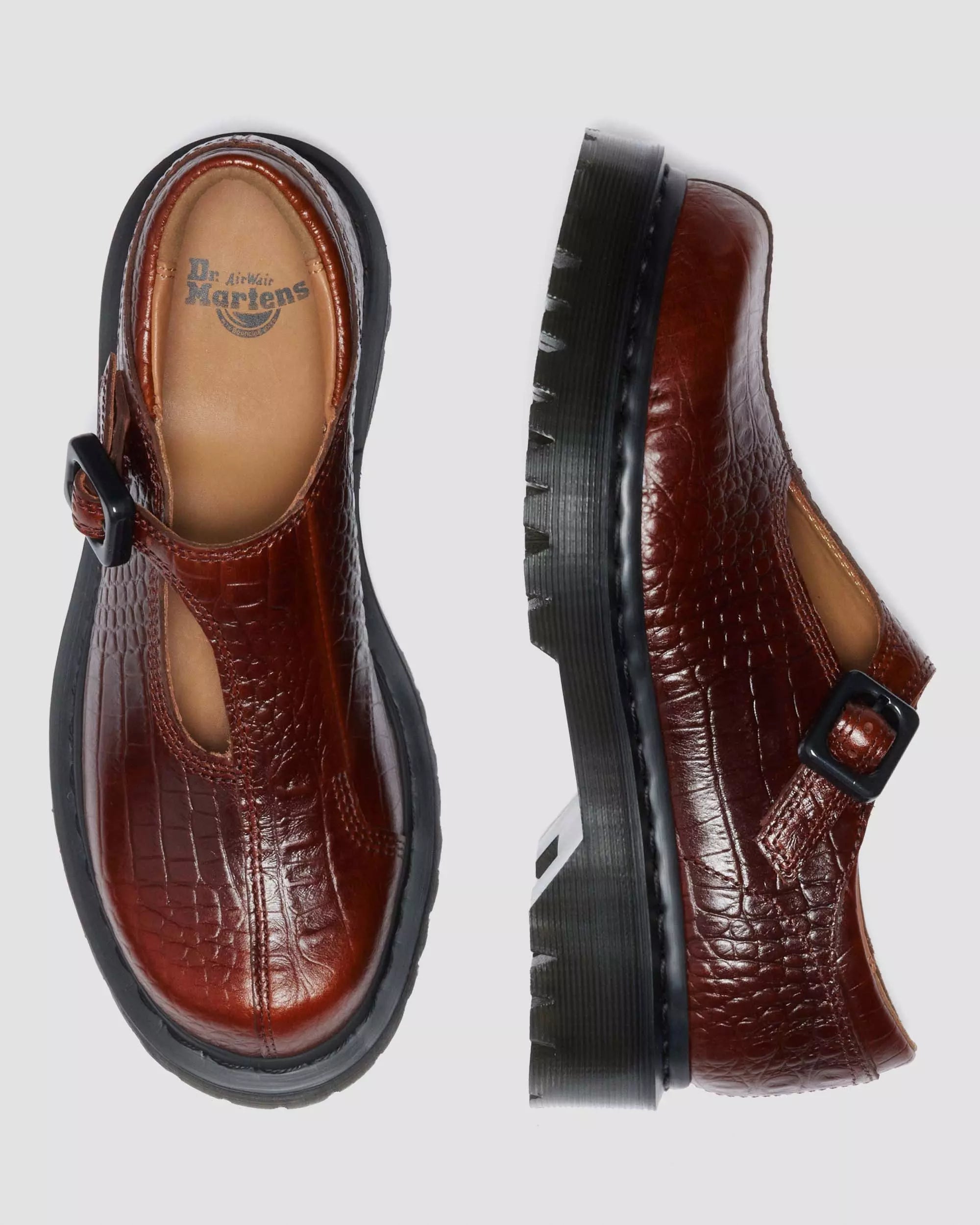 Rejena Mary Jane Croc Emboss Leather Shoes