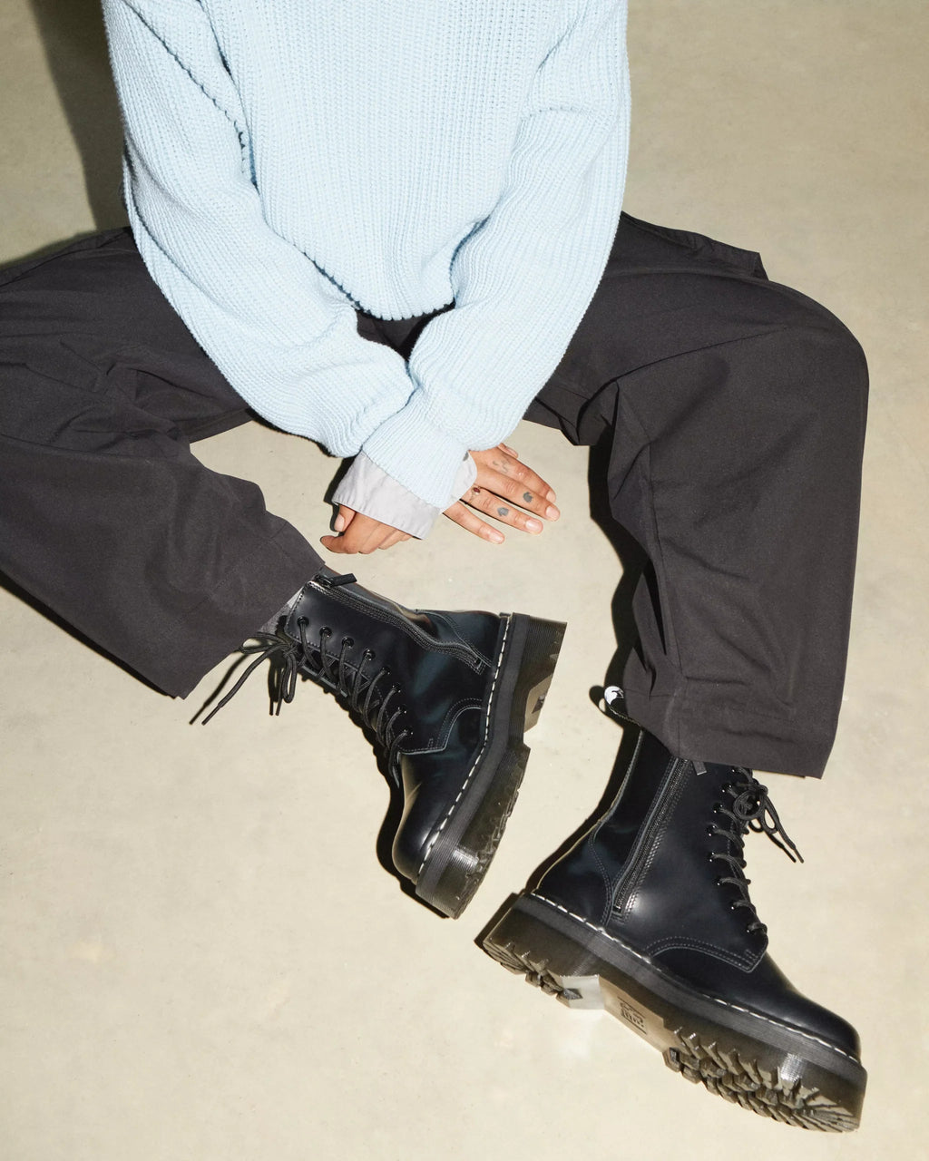 Jadon White Stitch Smooth Leather Platform Boots