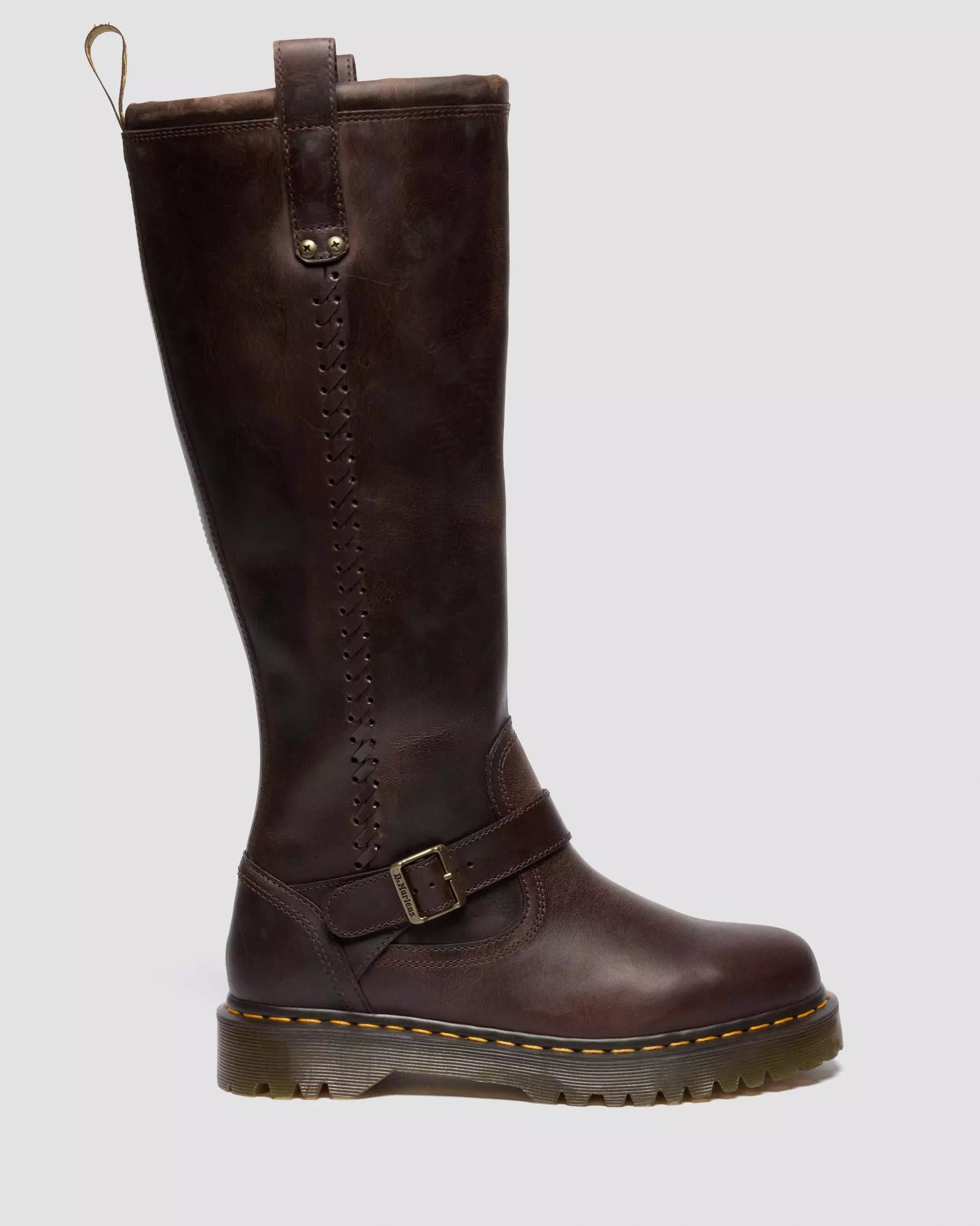 Anistone Knee High Crazy Horse Leather Biker Boots