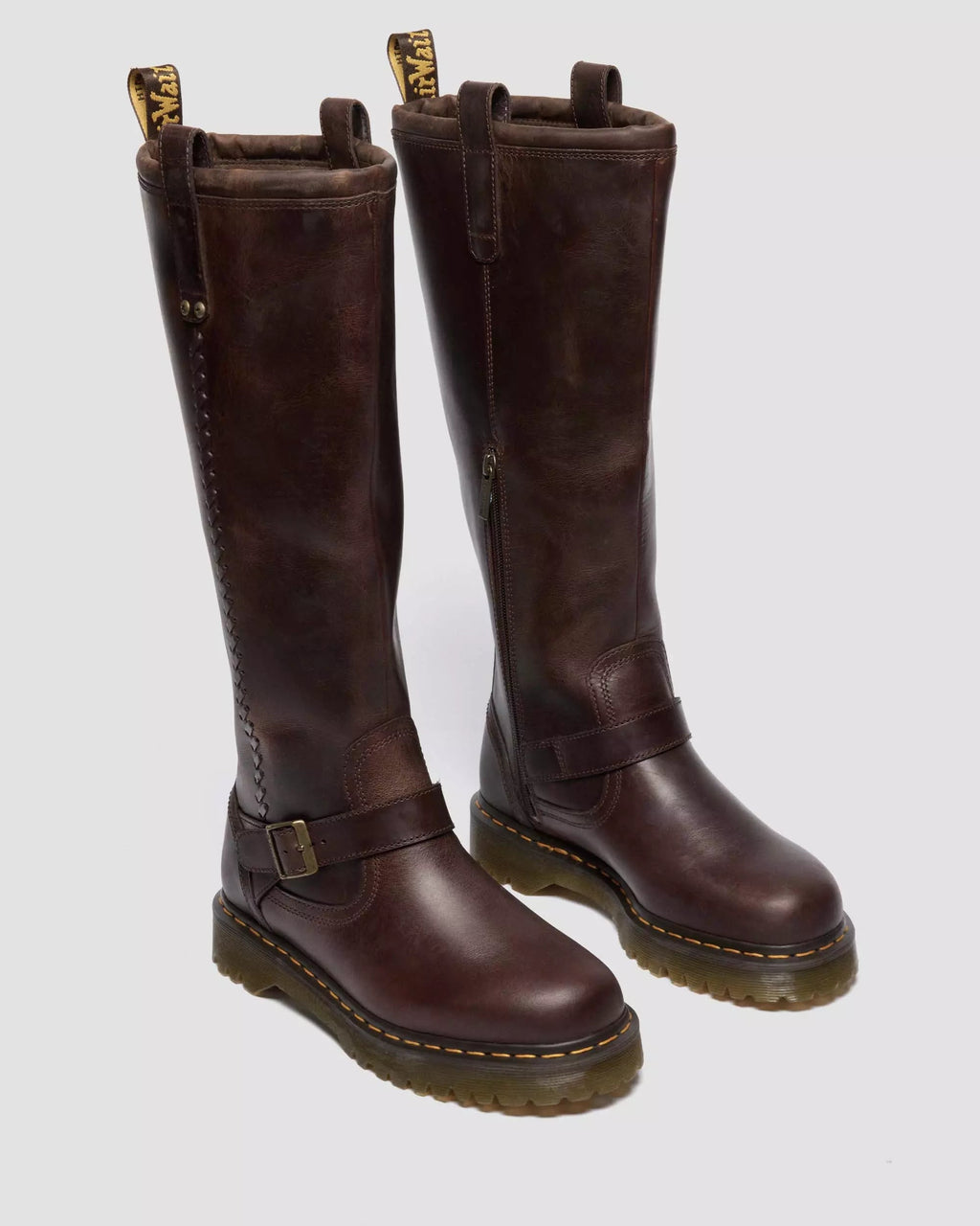 Anistone Knee High Crazy Horse Leather Biker Boots