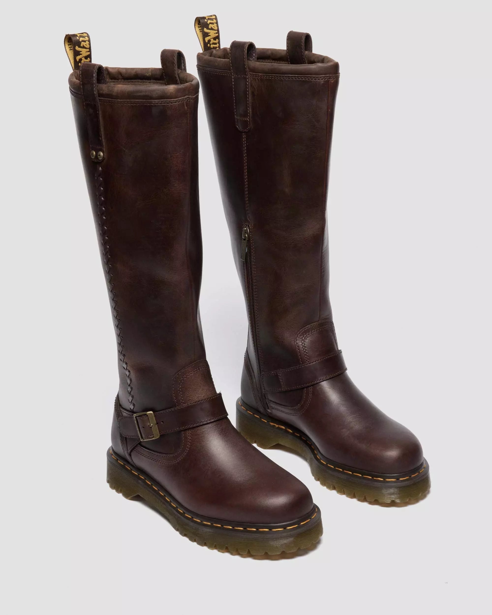 Anistone Knee High Crazy Horse Leather Biker Boots