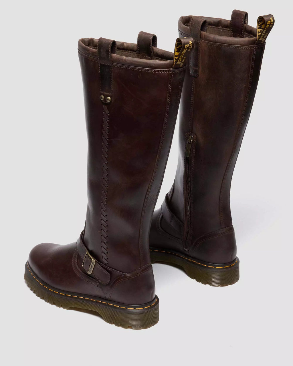 Anistone Knee High Crazy Horse Leather Biker Boots