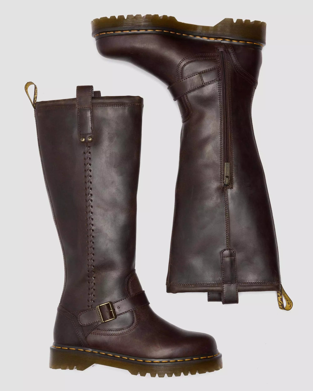 Anistone Knee High Crazy Horse Leather Biker Boots