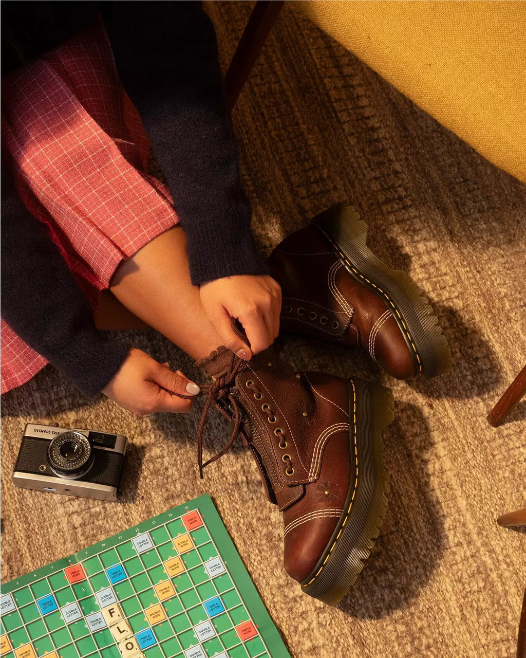 Sinclair Flower Grizzly Leather Platform Boots