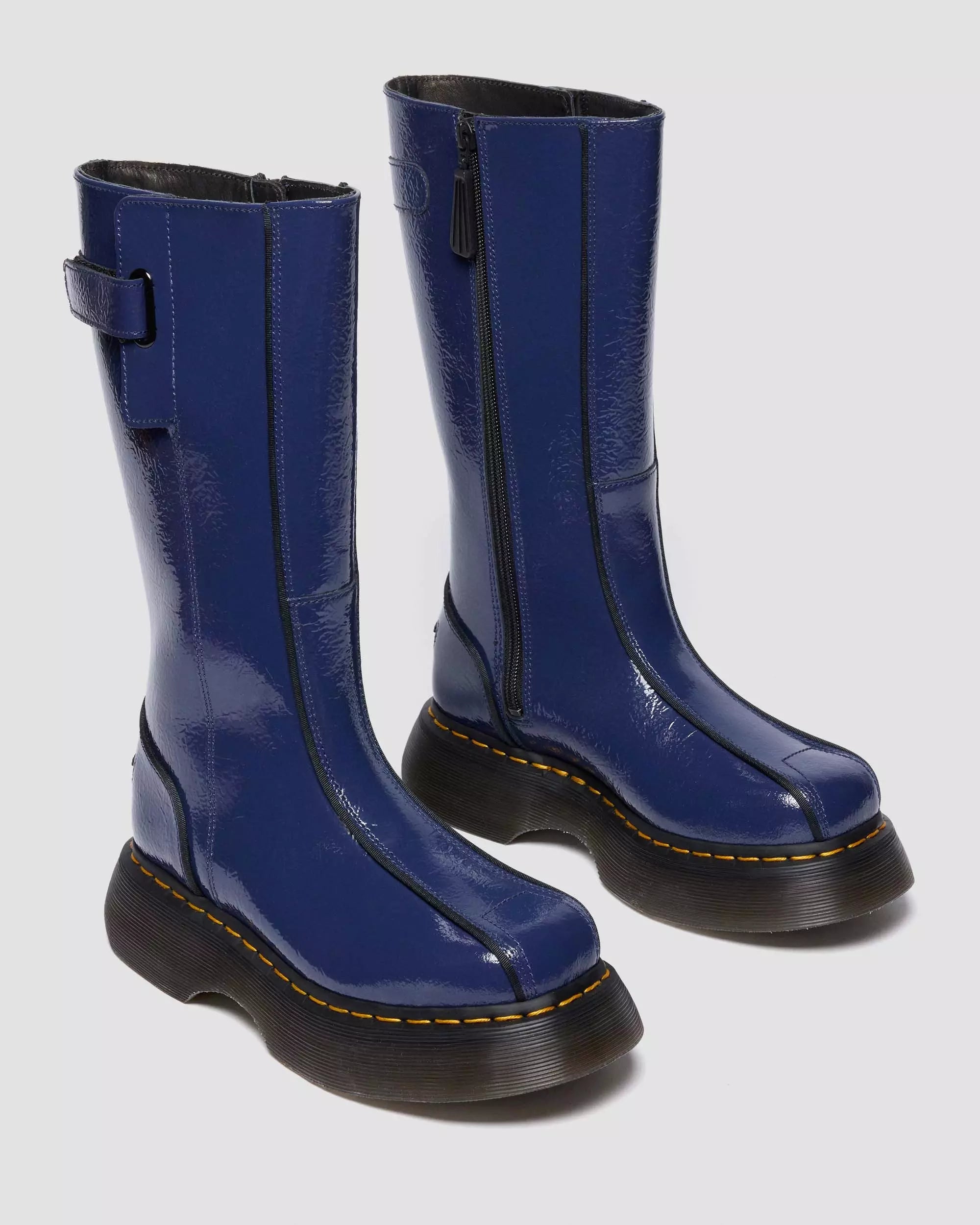 BUZZ HI Tall Distressed Patent Leather Boots