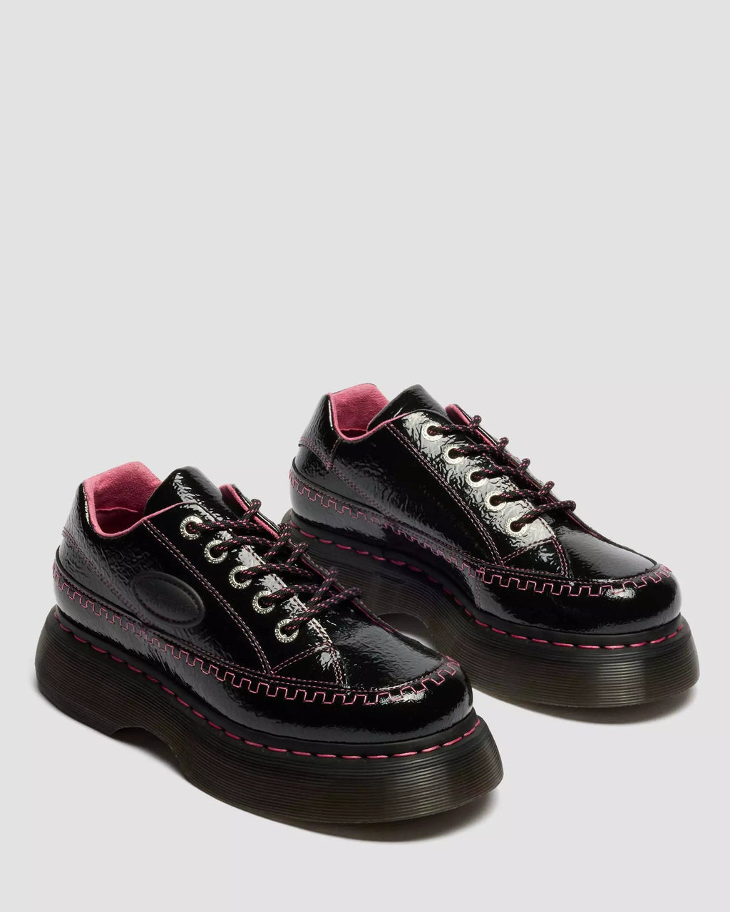 Buzz 5-Eye Distressed Patent Leather Shoes