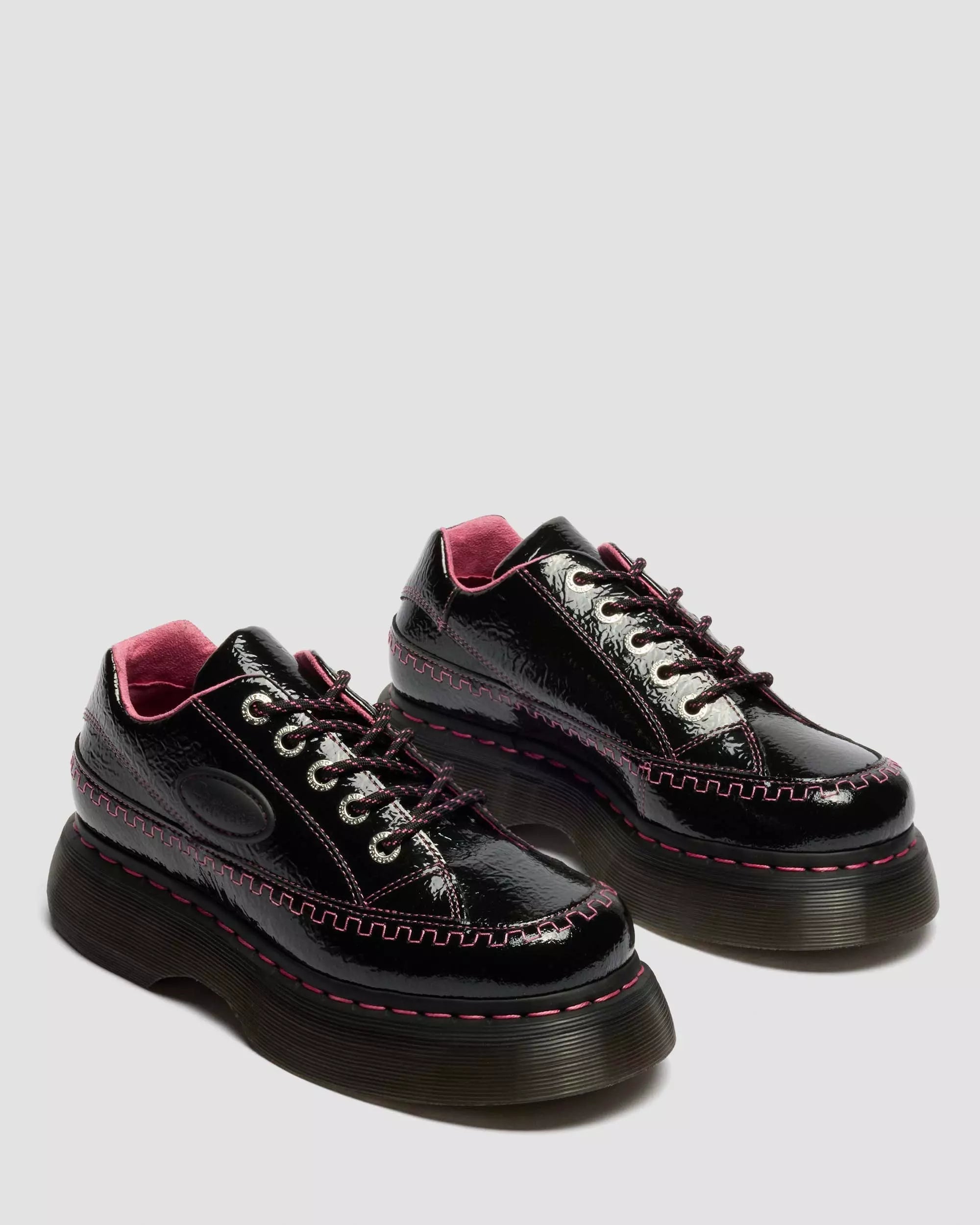 Buzz 5-Eye Distressed Patent Leather Shoes