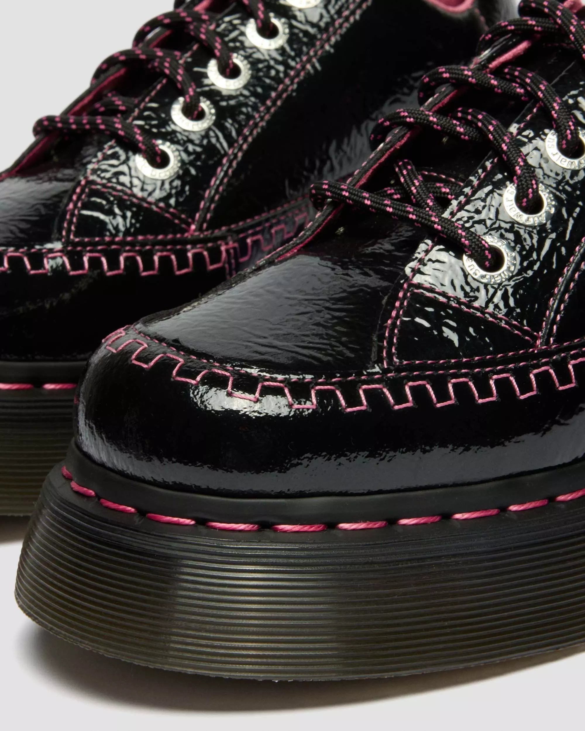 Buzz 5-Eye Distressed Patent Leather Shoes