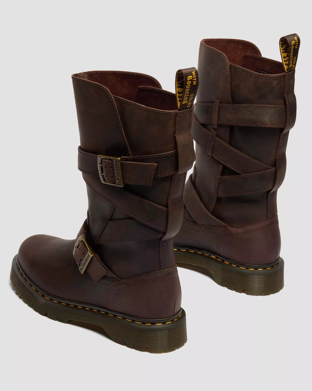 Anistone Two Strap Tall Crazy Horse Leather Biker Boots