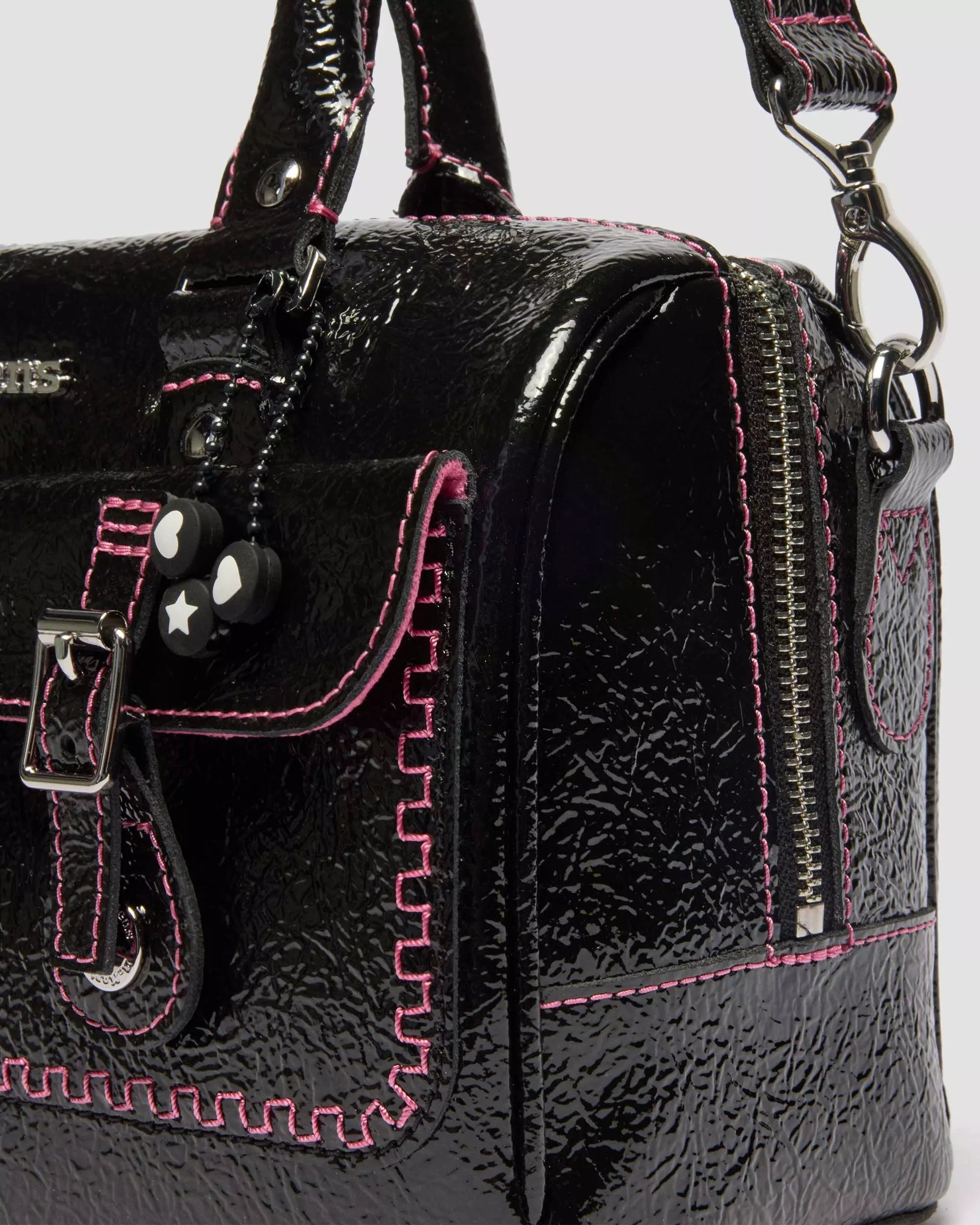 Top Handle Bag Distressed Patent Leather Bag