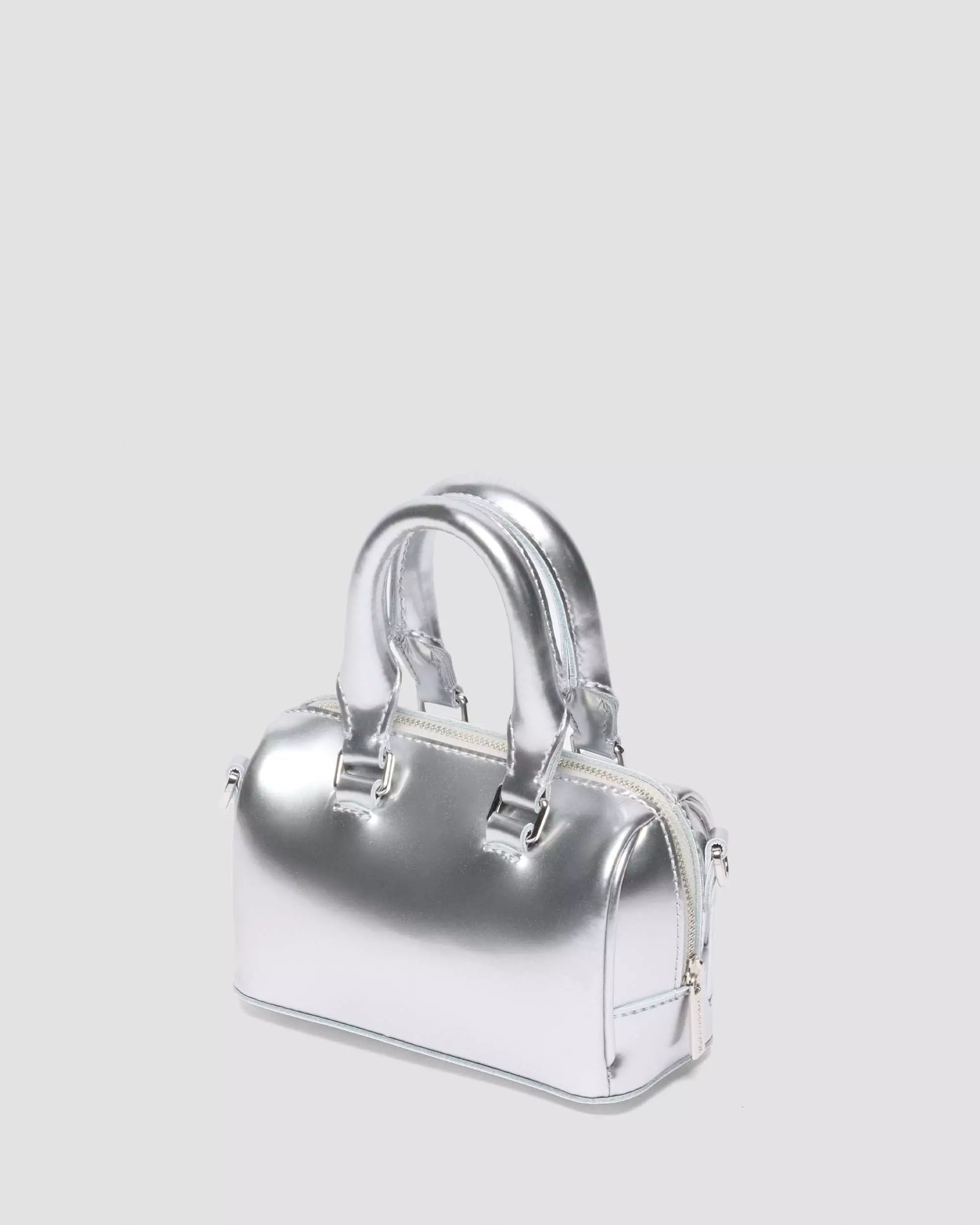 Mini Top Handle Bag Silver Patent Leather Bag