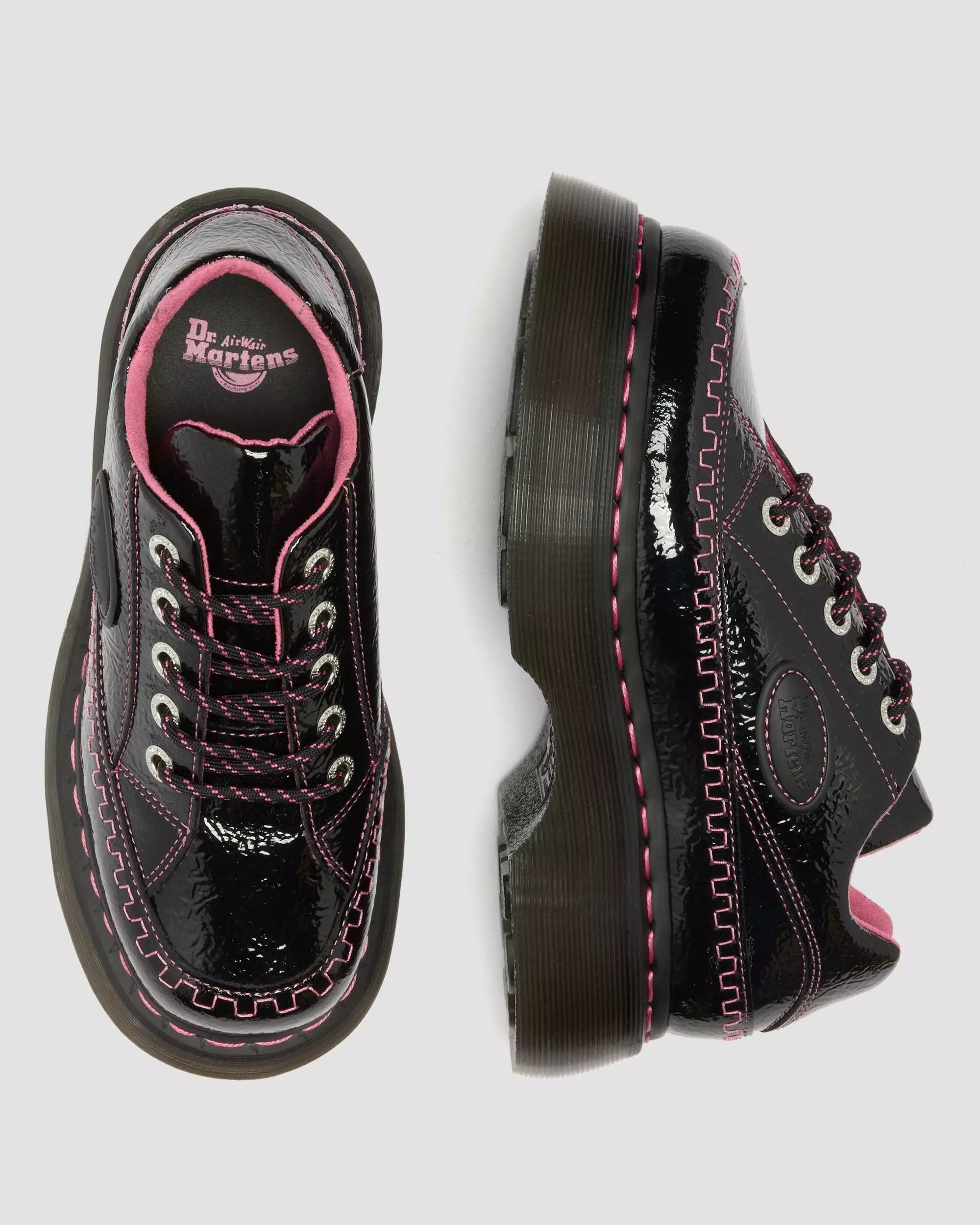 Buzz 5-Eye Distressed Patent Leather Shoes