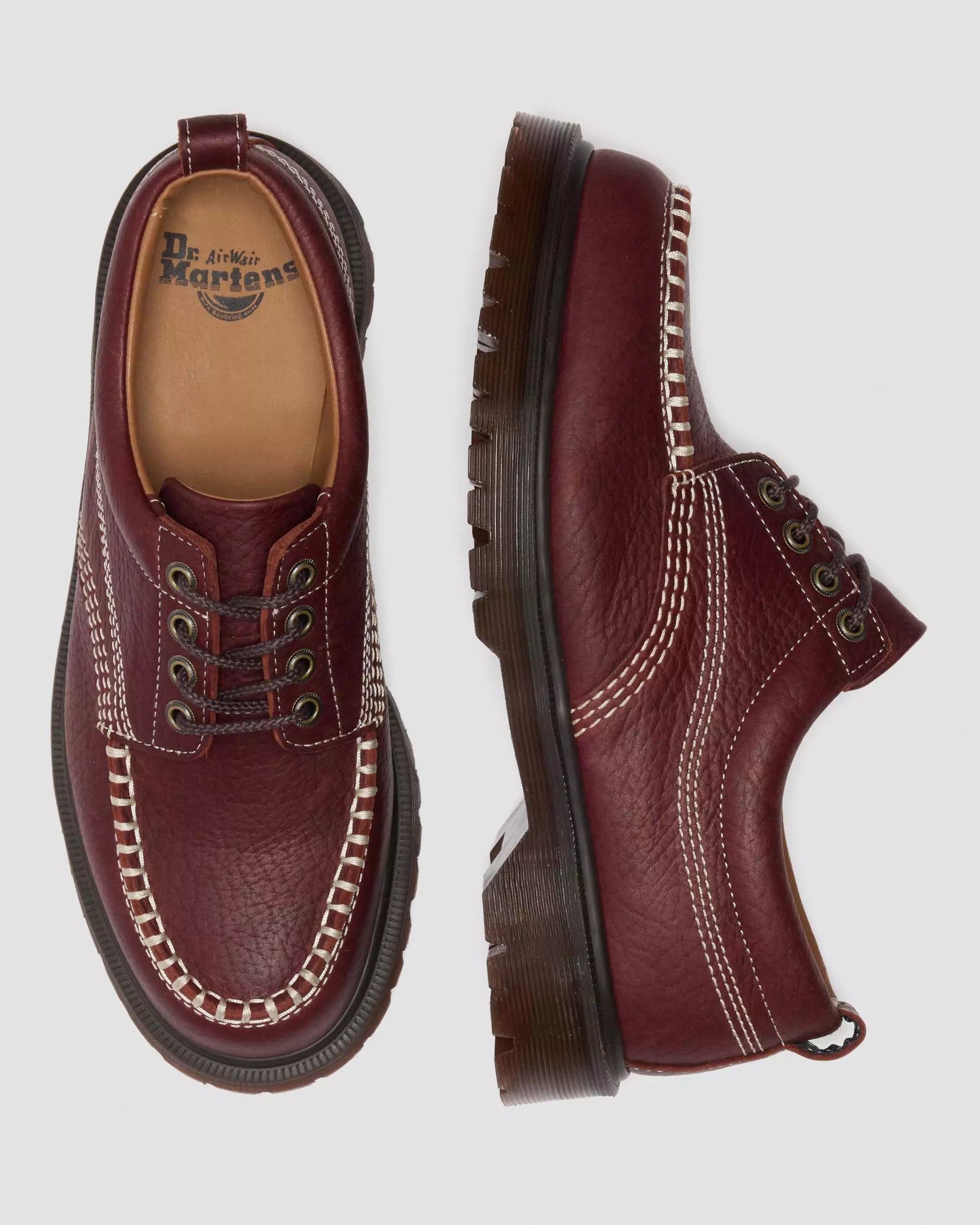 Lowell Wild Grain Leather Lace Up Moc Toe Shoes